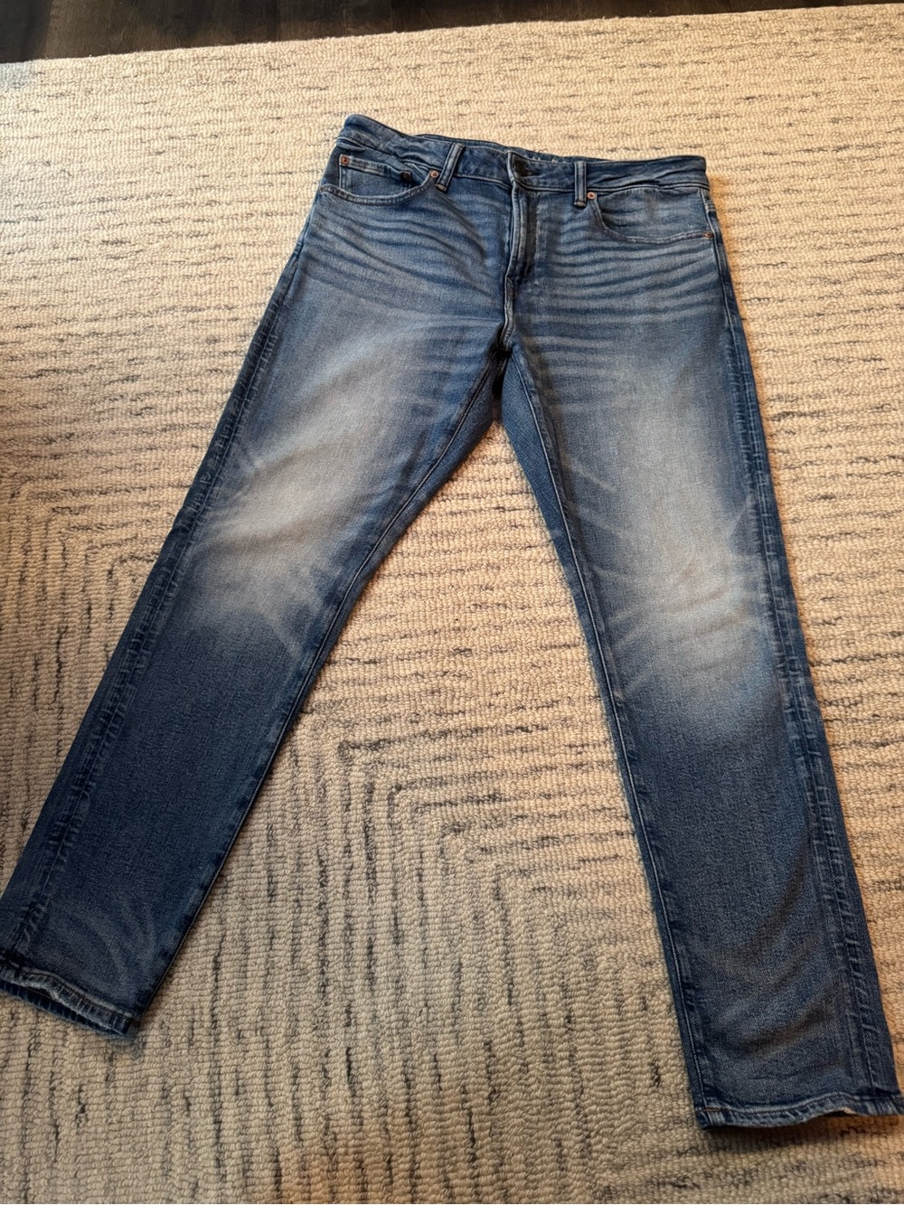 American Eagle Men’s Blue Washed Jeans - Athletic Skinny Fit